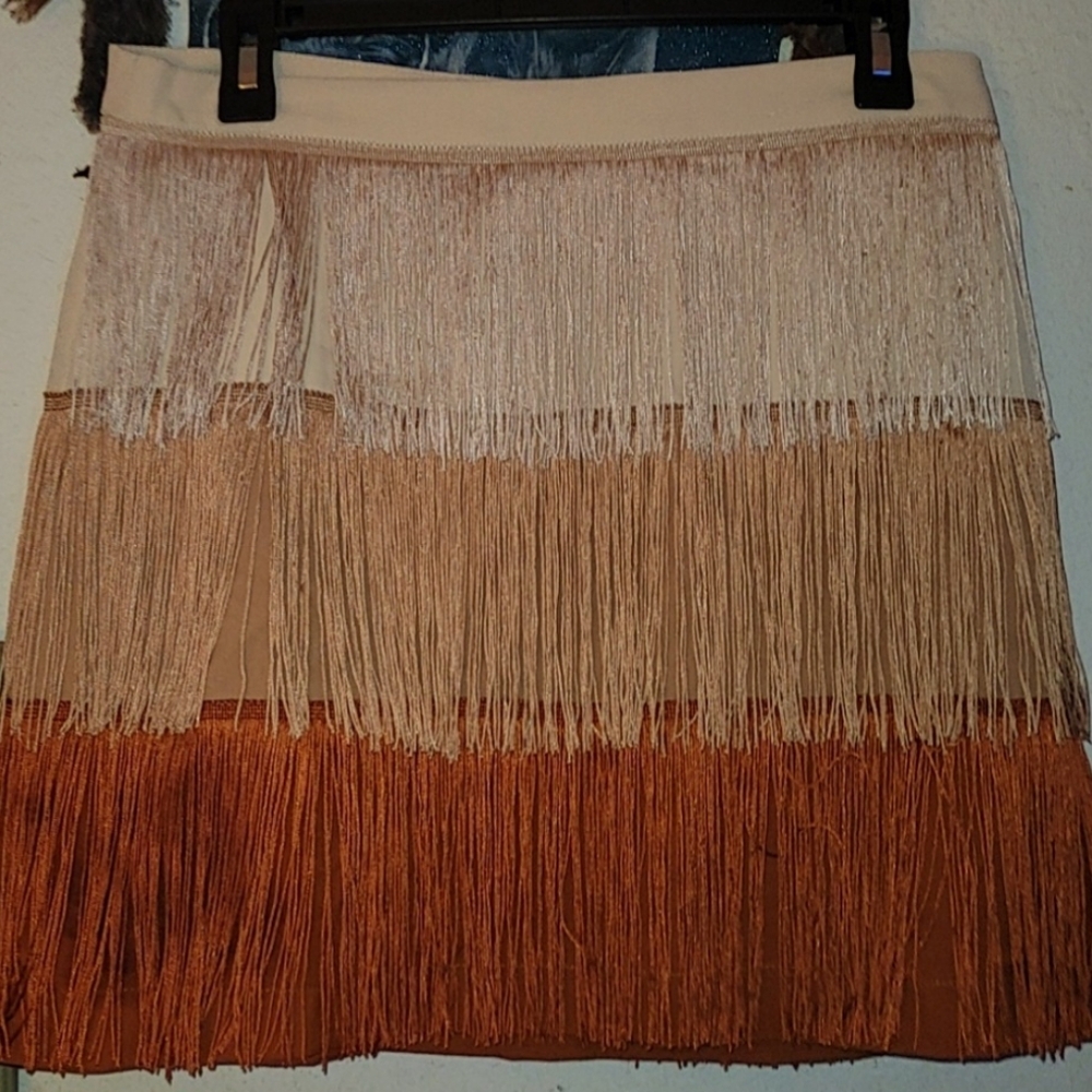 Main Strip Skirts, THE WILD WEST Women's Burnt Orange Fringe Skirt Large, NEW!!